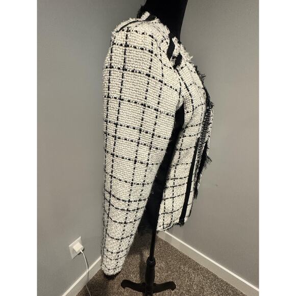 Urbanvibe Blazer Jacket Womens large White Tweed Beaded Rhinestone Collarless - Picture 9 of 12